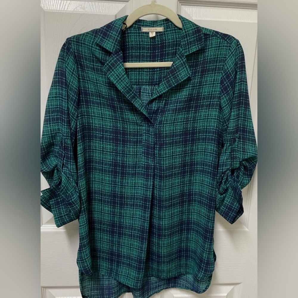 Elegant Green and Blue Plaid Women's Button Down Shirt